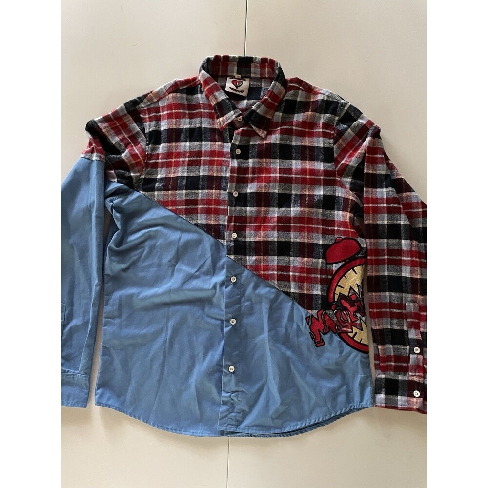 2XL Mihora Company Mixed Plaid Flannel and Cotton Side Patched Alarm Clock Shirt